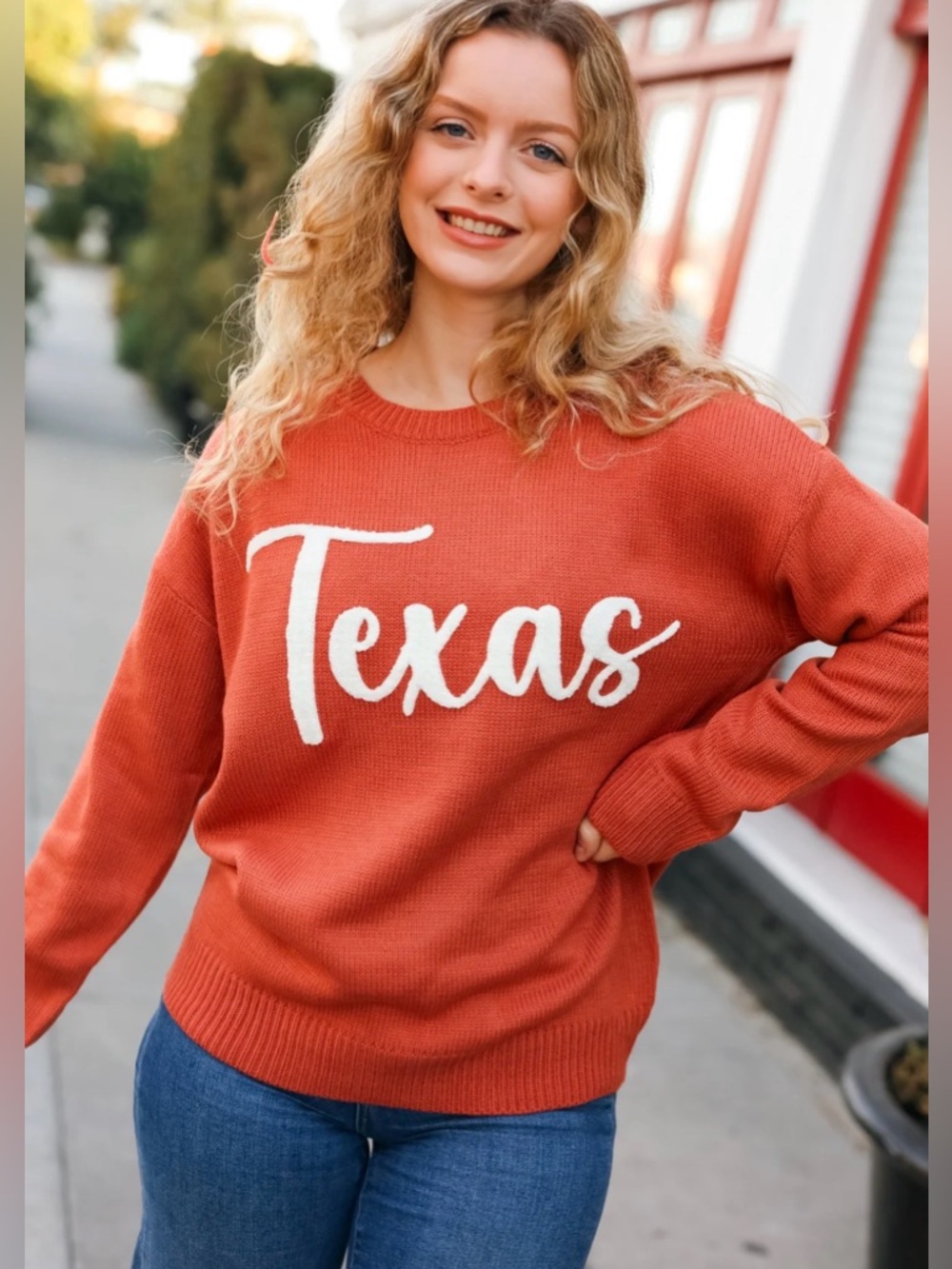 NEW [Haptics] "Texas" Game Day Burnt Orange Embroidery Sweater Women's Plus 3XL - Picture 2 of 6